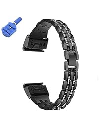 yooside 20 mm. correa de acero inoxidable correa de correa de reloj de reemplazo para Garmin Fenix 5 S con herramientas y protector de visualización, Negro