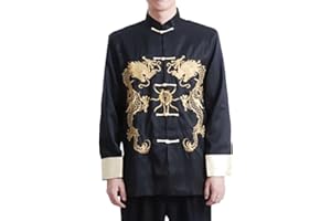 Chinese New Year Men Traditional Tang Jacket Kung Fu Wing Chun Uniform Wedding Party Long Sleeve Top Coat