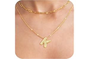GIFT4U Diamond Bubble Letter Necklace Gold for Women,14K Gold Plated, Initial Necklaces for Women,Dainty Layered Gold Bubble Letter Necklace Birthday Gifts for Women
