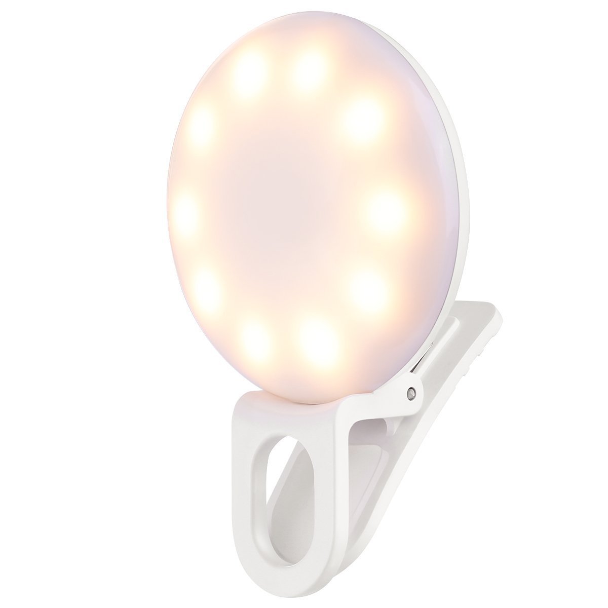 Selfie Ring Light, Clip-on Selfie Light with USB Charging Cable, Warm and Cold LEDs, for Smartphone Tablet Laptop-White (White)