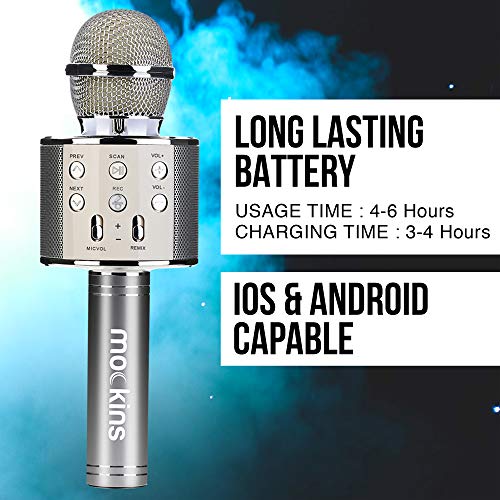 Nevlers Silver Bluetooth Karaoke Microphone for Kids with Built in