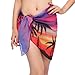 ChinFun Women's Sarong Wrap Beach Swimwear Chiffon Cover Up Short Pareo Bikini Swimsuit Wrap Skirt Bathing Suit Shawl Semi-Sheer Translucent Coconut Palm Purple Pattern Plus Size