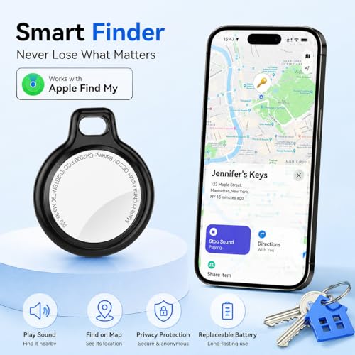Air Tracker Tag-4 Pack, Key Finder Locator with Sound, Smart Tag for Apple Find My (iOS Only), Replaceable Battery, Bluetooth Tracker for car, Wallet, Luggage, Dog Collar