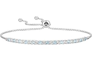 Tirafina Gemstone and Lab-Created White Sapphire Adjustable Bolo Bracelet, Sterling Silver, Easy-On Easy-Off (6, 7 and 8 inch Wrist Size)