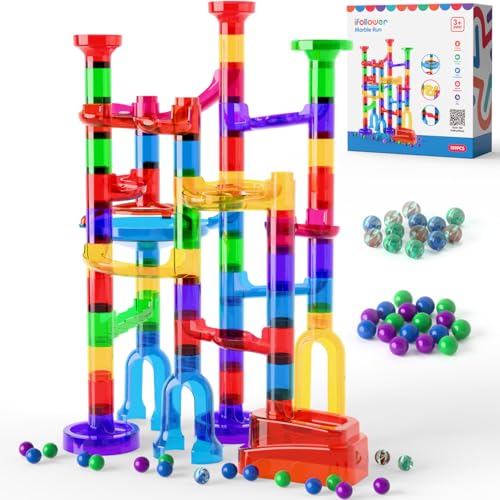 Ifollower Marble Run, 109Pcs Marble Maze Game Building Toys for Kid, Upgrade Mable Track Race Construction STEM Learning Toy, Birthday for Boys Girls Aged 3-12