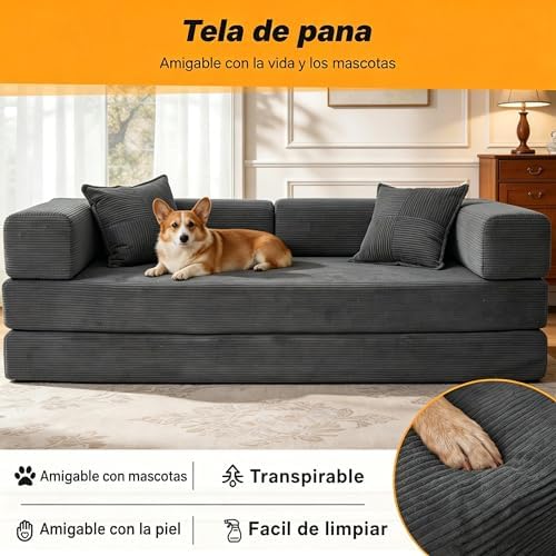 200cm Sofá Cama 3 Plazas con Espuma y Muelles para Salón,Gris