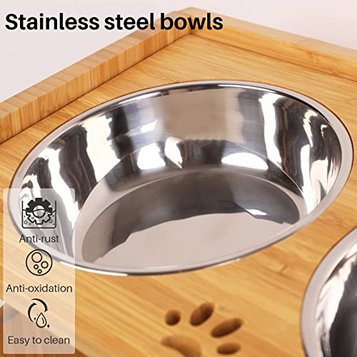 Raised Dog Bowls for Medium Dogs, Adjustable Bamboo Dog Food Bowls Dog