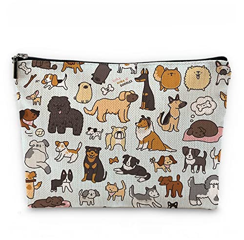 Sufamb Cute Dogs Doodle Art Makeup Bag, Funny Puppy Dog Pattern Cosmetic Pouch for Women Girls, Christmas Birthday Gifts for Dog Lovers Women Girls
