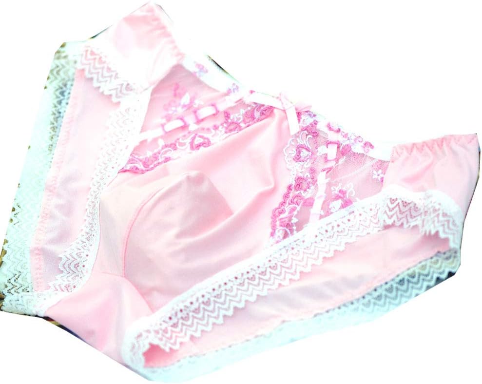 Sissy Pouch Panties Men's Silky Lace Embroidery Bikini Briefs Girly Underwear Sexy for Men