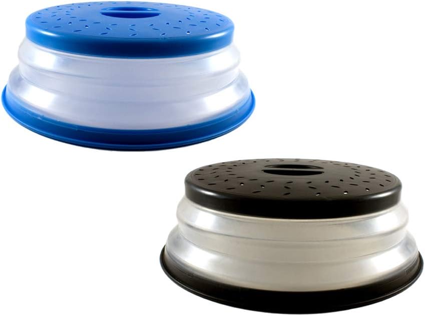 Microwave Plate Cover BPA Free Black and Blue 2 Piece Set Collapsible Silicone Food Splatter Guard