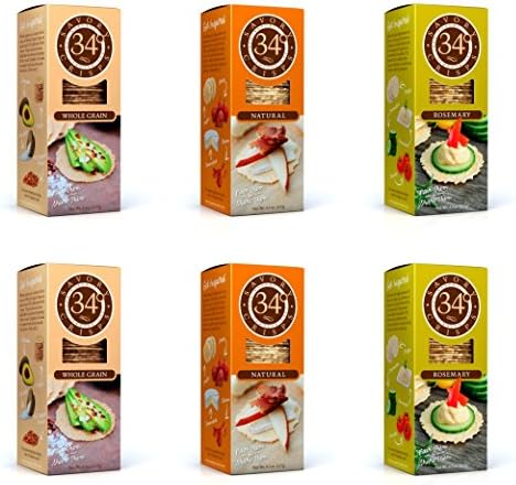 34 Degrees Cracker Variety Pack - 6 Assorted 4.5 Ounce Boxes - Whole Grain, Natural &amp; Rosemary
