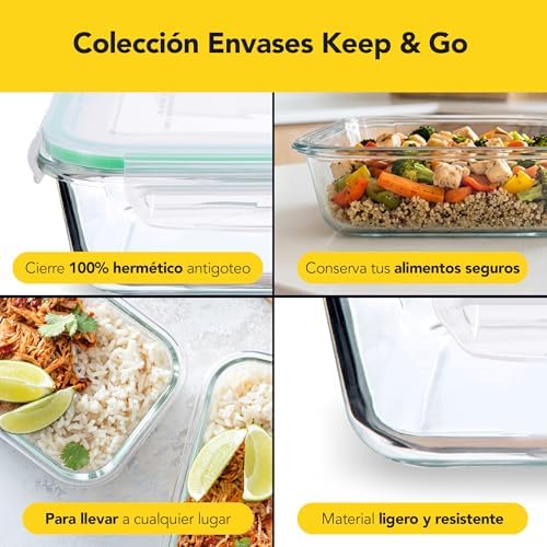 - Recipiente hermético, 800 ML, vidro borosilicato. Livre de BPA. Adequado para congelador, forno, micro-ondas e máquina de lavar loiça.