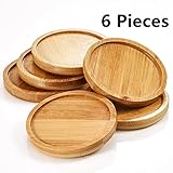 Autrix 3.35 Inch Bamboo Plant Saucer Round Plant Pot Tray for Indoor and Outdoor Plants, 6 Pack