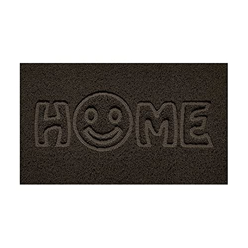 Nicoman Embossed Spaghetti Door Mat Dirt-Trapper Jet-Washable Doormat 70x43cm (Brown, HOME SMILEY FACE Shape) - Use Indoor or Sheltered Outdoor