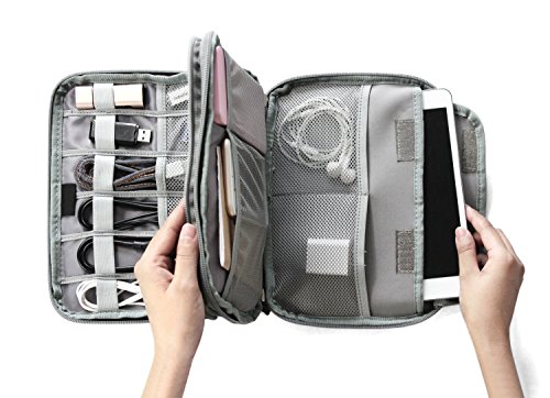 Travel Organizer Double Layer Electronics Accessories Gear Storage Bag USB Cable Case, Grey - Thumbnail 5
