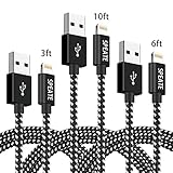 SPEATE,Lightning Charger Cables,3PCS 3FT 6FT 10FT Extra Long Nylon Braid Lightning Cord Charger Cable Compatible with iPhoneX/8plus7/7Plus/6/6s/6plus/6splus/5s,iPad, iPod and More (Black+Silver white)
