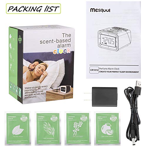 Fragrance Wake-up Alarm Clock for Bedroom, Aromatherapy Essential Oil Capsules,100% Natural Ingredients, 7 Color Night Light & 7 Ringtones, 5-Level Dimmer & Volume, DST, USB Charger, Snooze, 12/24H