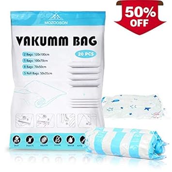 20x Vakuum Beutel Kleidung Aufbewahrungsbeutel für Bettdecken und Klein Reise Vakuumbeutel Rollen für Kleidung | 2x 120x100cm