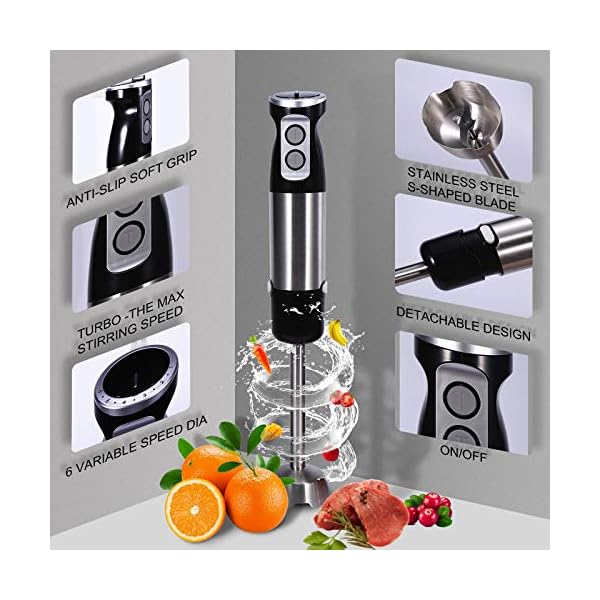 Hand Blender, 4 in 1 Food Processor with Stick Blender 600W, Vegetable Chopper, Egg Whisk Electric, 600ML Measuring Cup