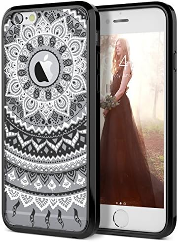 iPhone 6 Case, iPhone 6S Case, SmartLegend Retro Totem Mandala Floral Pattern Clear Acrylic PC Hard Back Cover with TPU Bumper Hybrid Transparent Protective Case for iPhone 6/6S 4.7" - Black