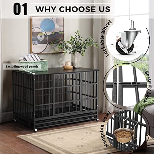 ITORI 48/38 Inch Heavy Duty Indestructible Dog Cage Metal Kennel and
