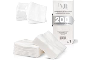 MJI Disposable Non-Woven Gauze Pads 4x4 – 200 Absorbent Pads (4-Ply, 20x20 cm Folded) – Non-Sterile Soft Gauze Sponge for Spa