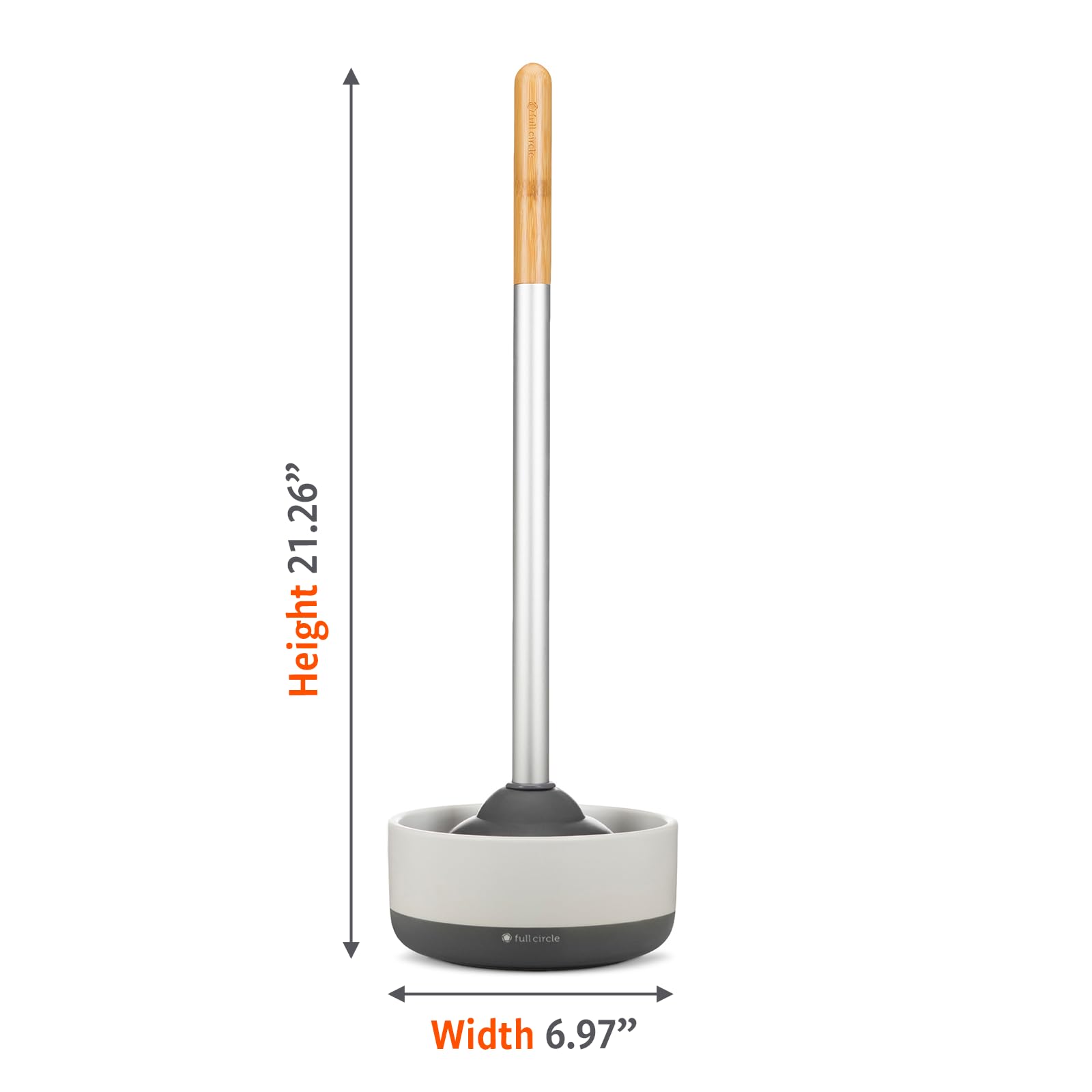 Full Circle Royal Plunge – Bathroom Toilet Plunger with Bamboo Handle and White Ceramic Holder