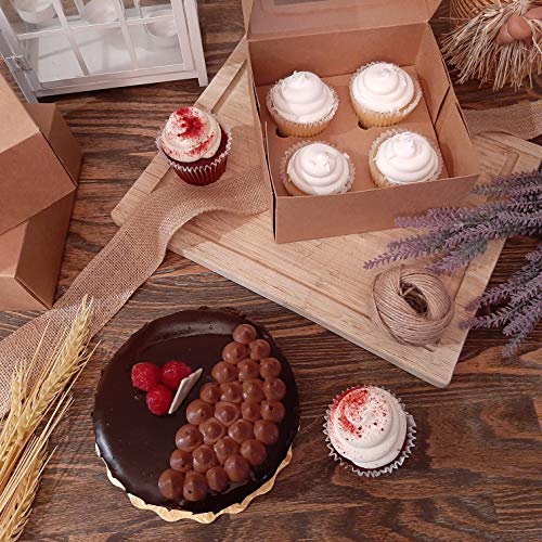 Cupcake Boxes 4 Pack with Window and 4 Cavity Inserts in Brown Kraft
