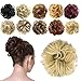 FESHFEN Messy Hair Bun Hair Pieces Elastic Wavy Curly Hair Bun Scrunchies Extensions Synthetic Chignon Hairpieces for Women Girls, Pale Golden Blonde 1 PCS