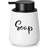 LEETOYI Bathroom Countertop Dispensers Modern Ceramic Soap Lotion Dispenser Bottles, Hand Soap Dispenser for Bathroom, Dish Soap Dispenser for Kitchen, Easy to Press Pump (White, Labeled Soap)