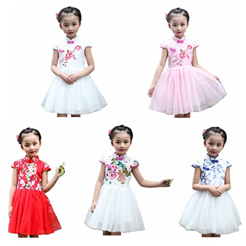 2017 New Summer Girl Dresses Little Girl Cheongsam Dolls Embroidered Dancing Skirt Short Sleeve Dress Up Summer