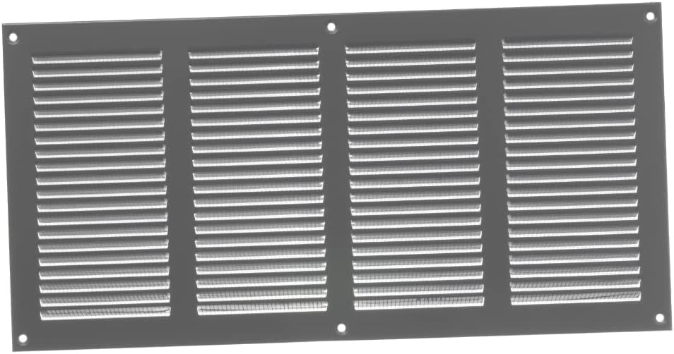 EUROPLAST 400x200mm Grey Metal Air Vent Grille with Insect Mesh 16x8"