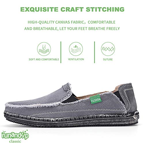 BEFAiR Mens Canvas Shoes Vintage Breathable Slip on Loafers (10.5 D(M) US, Grey)