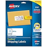 Avery Shipping Labels, Inkjet Printers, 250 Gift Labels, 2x4 Labels, Permanent Adhesive, TrueBlock (8163), White