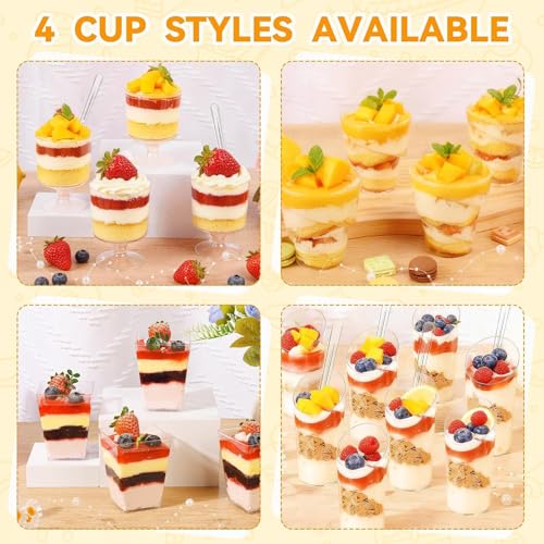 JPPSUJJ 400-Pack 5 oz Dessert Cups with Lids and Spoons, Clear Plastic Parfait & Yogurt Cups, Mini Shooter Cups for Parties, Ice Cream, Pudding, Fruit | Square Appetizer Containers