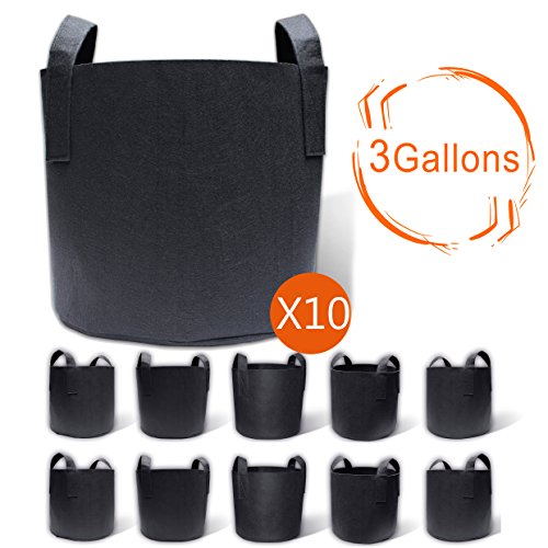 Gardzen 10-Pack 3 Gallons Grow Bags, Aeration Fabric Pots with Handles