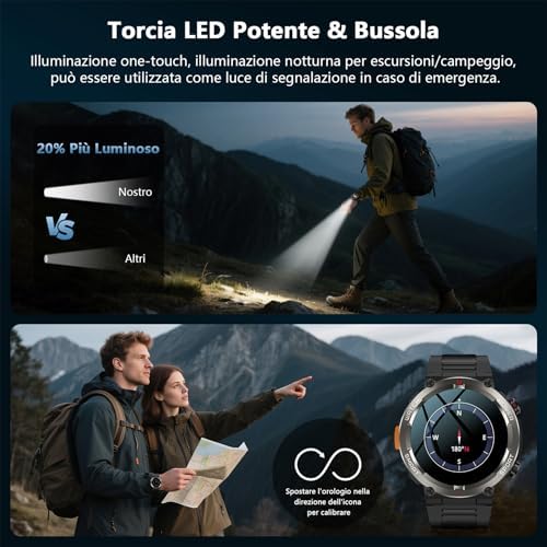 Yxtel Men's Sports Smartwatch with Bluetooth Calls, Compass & LED Flashlight, 120+ Sports Modes, Heart Rate Monitor, Sleep Monitor, IP68 Waterproof, 30 Days Battery, for Android iOS