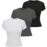 COZYEASE Girl's 3 Pack Summer Basic Tee Tops Short Sleeve Crew Neck Casual Fitted T-Shirts