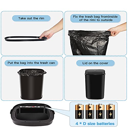 Stainless Steel Wide Mouth Automatic Touchless Trash Can, Motion Sensor Electronic Lid with