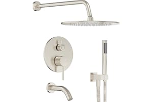 Gabrylly Bathtub Shower Faucet Set, Tub Shower System with 3-Way Shower Valve, High Pressure 10" Rain Shower head with Handheld Spray Combo, Wall Mounted Rainfall Shower Head Set, Brushed Nickel