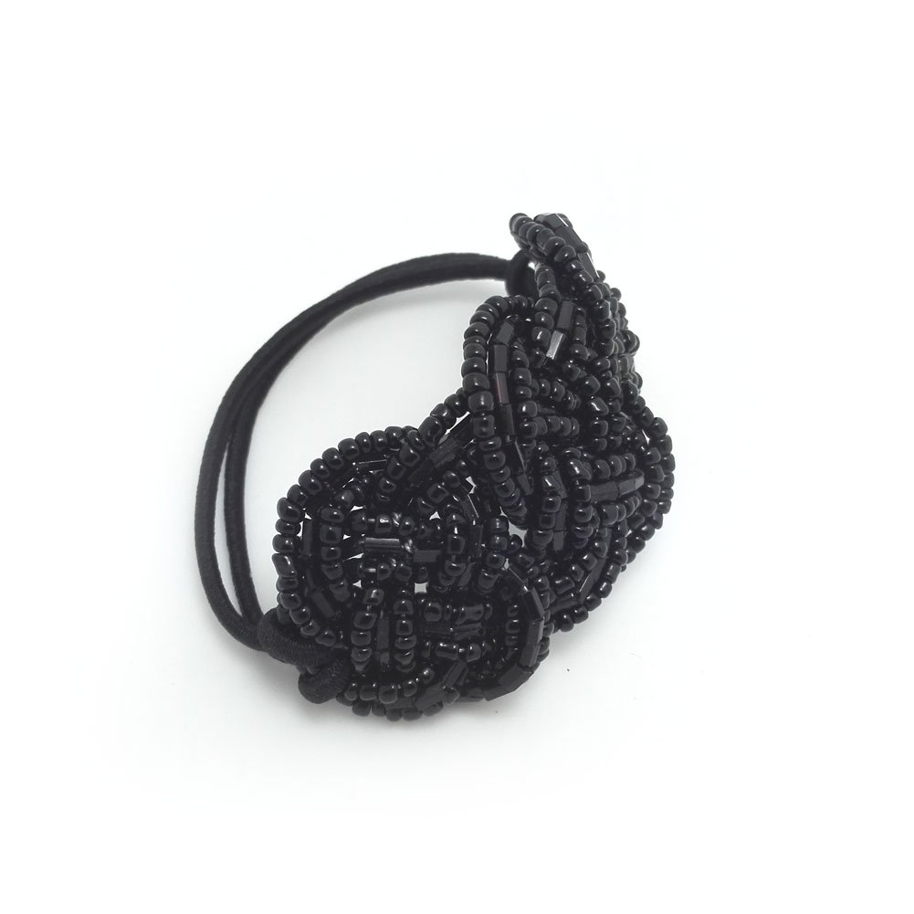 Meilliwish Crystal Beads Ponytail Holder Hair Tie (B10)(Black)
