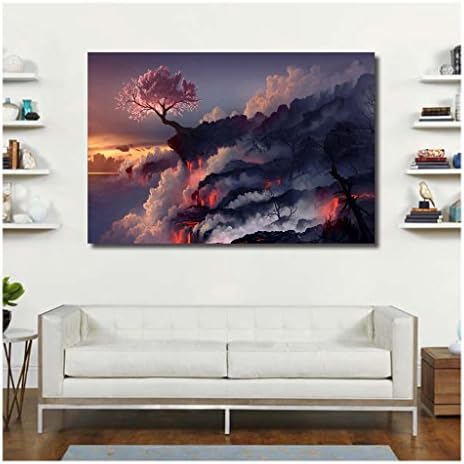 Artrend W0665 Flowers Cherry Blossom Tree Volcano Cliff Poster Abstract Canvas Paintings Unframed 28x42 Inch
