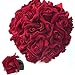 Red Velvet Silk Rose Bouquet (24 Roses) - Silk Bridal Wedding Bouquet and Matching Boutonniere - Valentines Day Christmas Wedding Flower Package