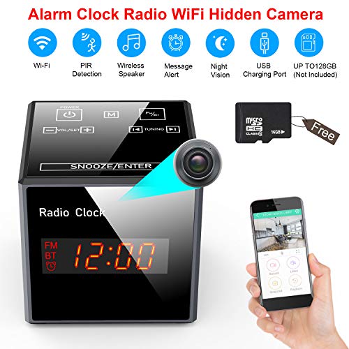 Hidden Camera Clock WiFi Spy Cameras Alarm Clock Radio Nanny Cams Wireless with Cell Phone