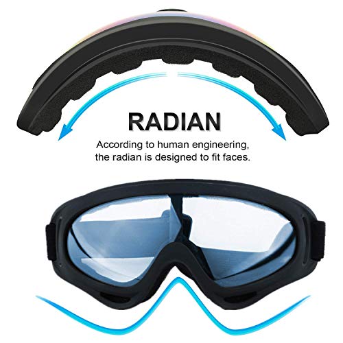 LJDJ Ski Goggles, Pack of 4 - Snowboard Adjustable UV 400 Protective Motorcycle Goggles Outdoor Sports Tactical Glasses Dust-Proof Combat Military Sunglasses for Kids, Boys, Girls, Youth, Men, Women