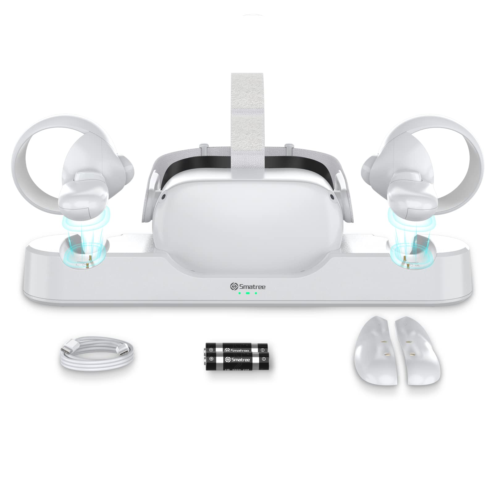 Smatree Oculus Quest 2 Charging Dock for Oculus Quest 2/Meta Quest 2,Charge Controllers and Headset Simultaneously,[Updated Fit Elite Strap], with 2 Rechargeable Controller Batteries(NO AC Adapter)