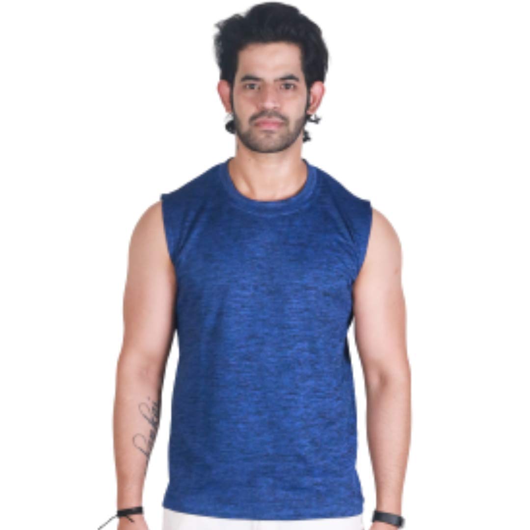Buy Sleeveless Tshirt Gym Vest for Men Sports Melange Blue at Amazon.in