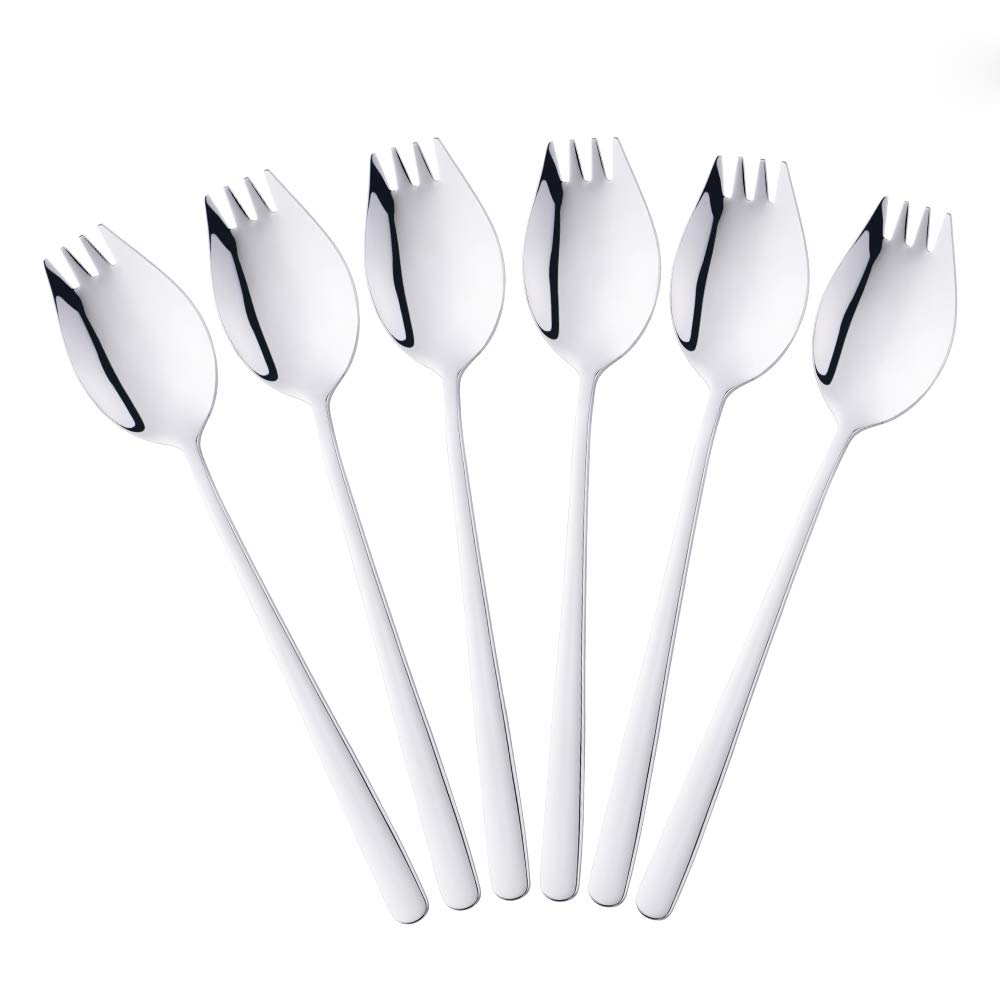 BISDARUN Sporks Titanium Metal Set of 6 Stainless Steel Spoon Fork in One 21.3 CM(8.4 Inch) Long Handle for Outdoor Travel Camping Buffet Forks Silver
