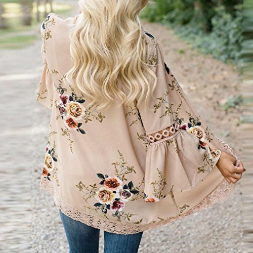 YANG-YI Women Lace Floral Open Cape Casual Cardigan Loose Blouse Kimono Cardigan Beach Dress (Khaki, US S)
