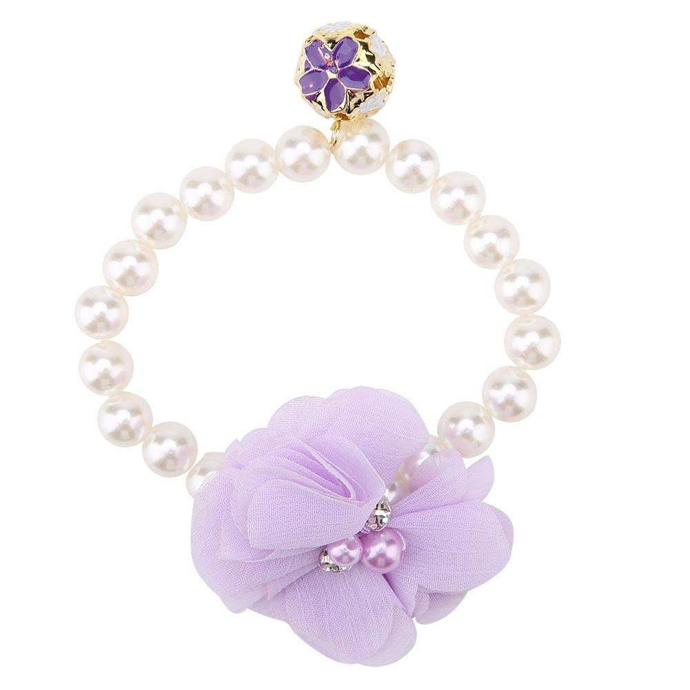 Semme Pet Dog Pearl Necklace Collar, Pet Pearl Flower Collar, Fashionable Elegant Pearl Lace Flower Puppy Dog Cat Necklace Ornament (Purple)